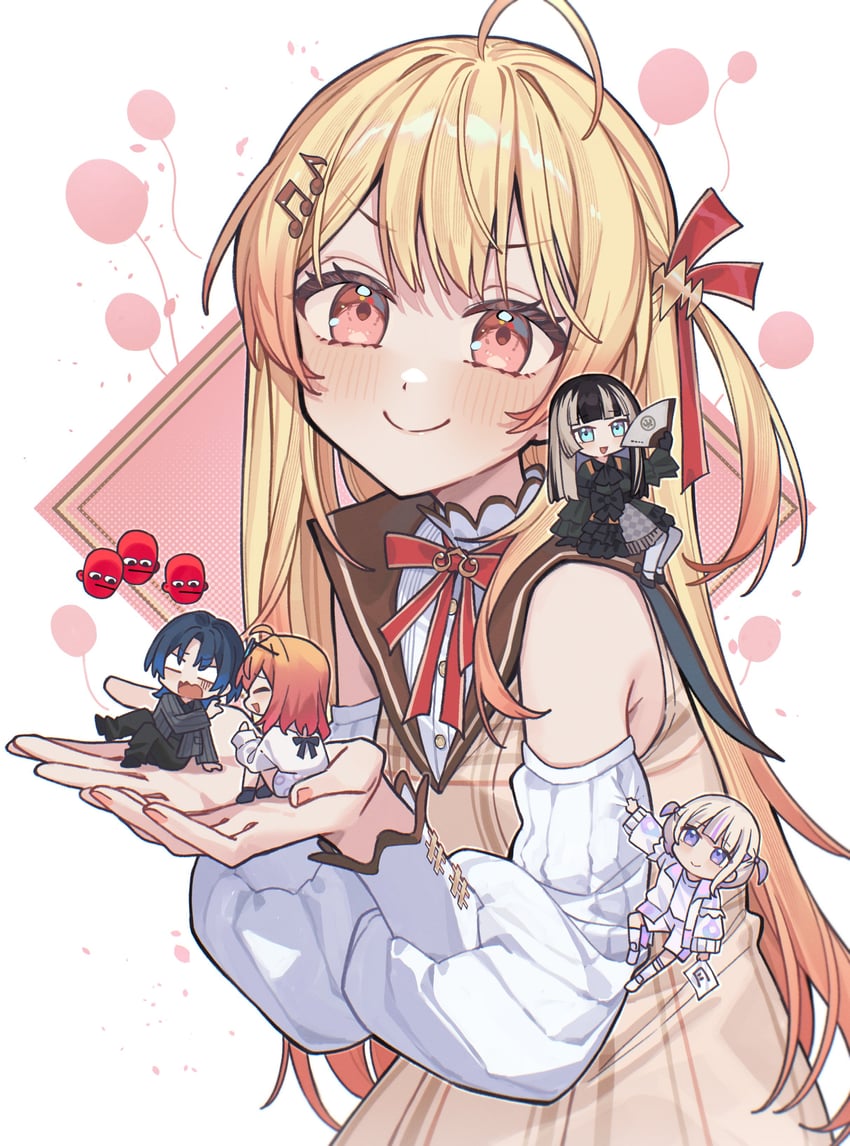 ichijou ririka, juufuutei raden, otonose kanade, hiodoshi ao, and todoroki hajime (hololive and 1 more) drawn by tsukino_(nakajimaseiki)
