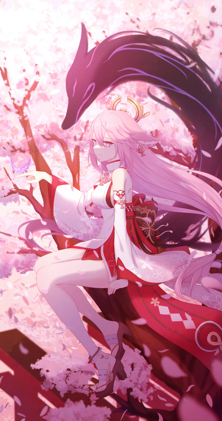 yae miko and crystalfly (genshin impact) drawn by akazaki_yukino