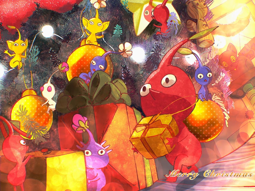 red pikmin, yellow pikmin, blue pikmin, purple pikmin, and white pikmin (pikmin and 1 more) drawn by nasagina