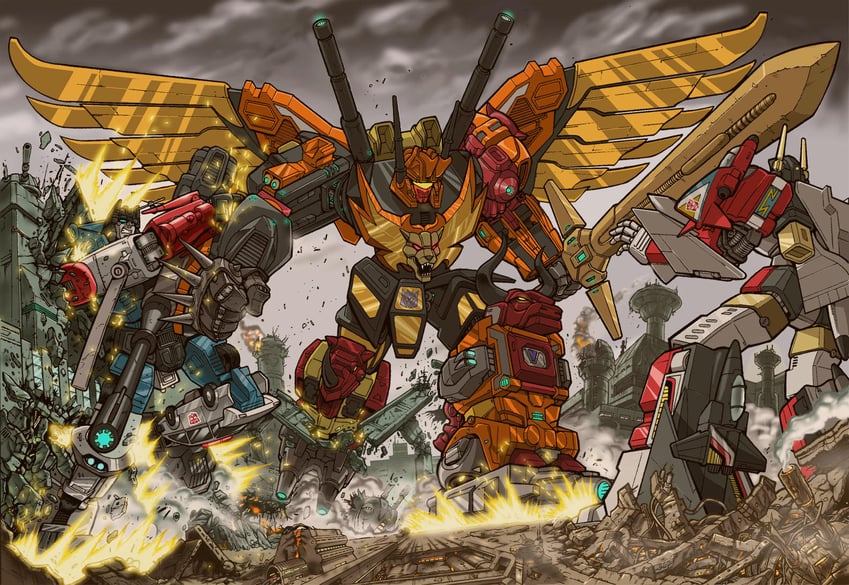 predaking, superion, and defensor (transformers and 1 more) drawn by guido_guidi