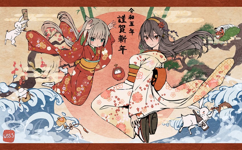 haruna, bokukawauso, and mikura (kantai collection) drawn by wss_(nicoseiga19993411)