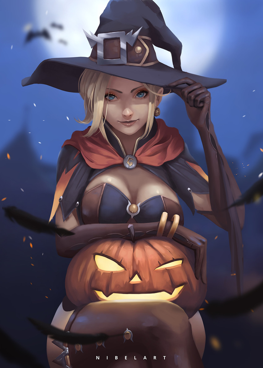 mercy and witch mercy (overwatch and 1 more) drawn by nibelart