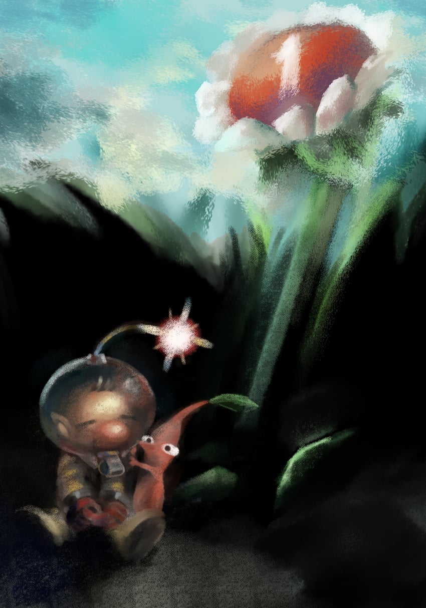 red pikmin and olimar (pikmin) drawn by iat-418