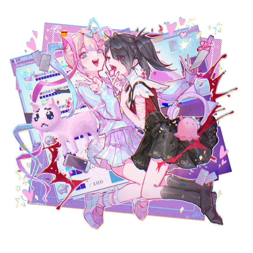 chouzetsusaikawa tenshi-chan, ame-chan, and pien cat (needy girl overdose) drawn by piaimin