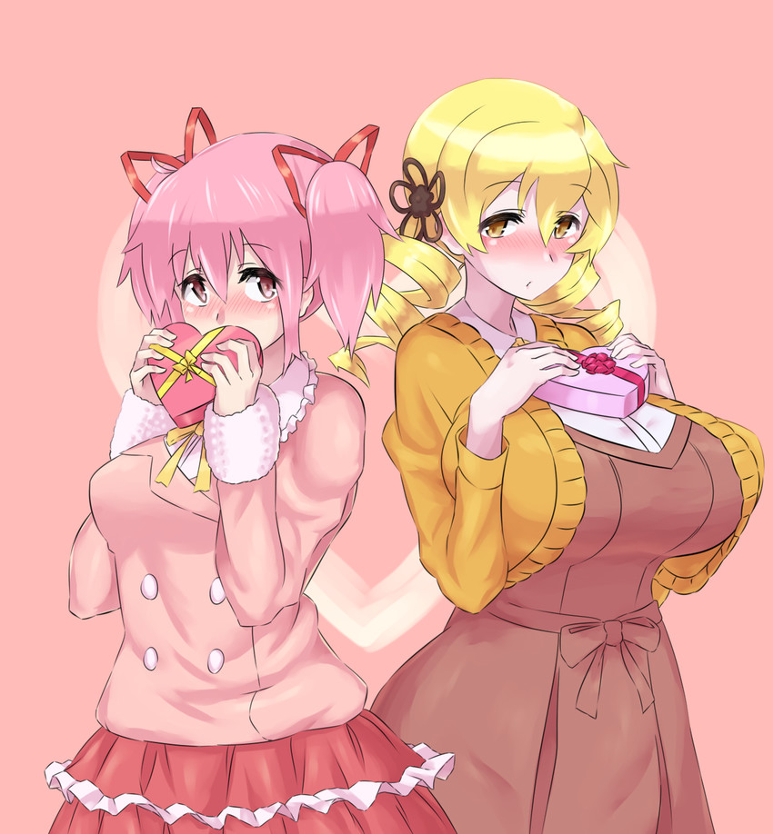 kaname madoka and tomoe mami (mahou shoujo madoka magica) drawn by mizuumi_(bb)