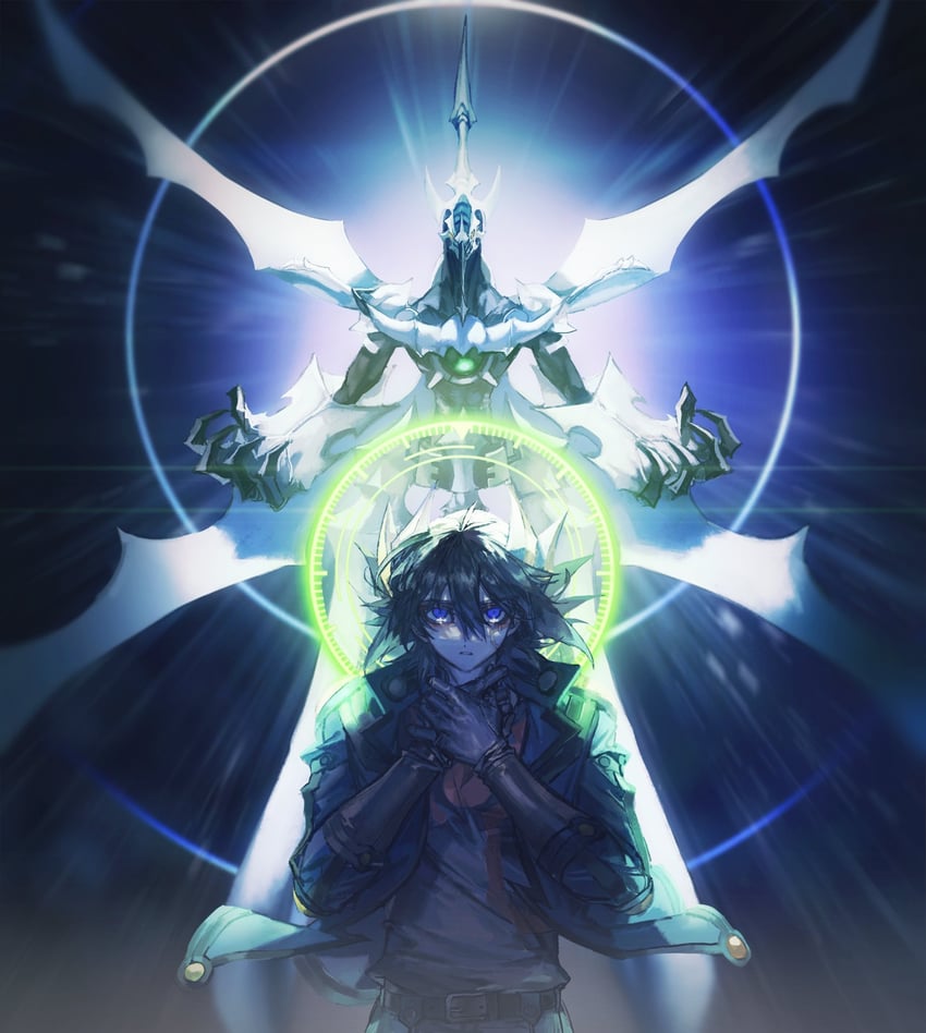 fudo yusei and shooting quasar dragon (yu-gi-oh! and 1 more) drawn by momentcorefly