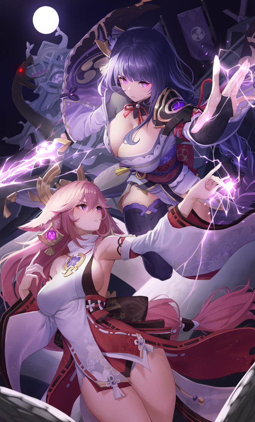 raiden shogun and yae miko (genshin impact) drawn by netural