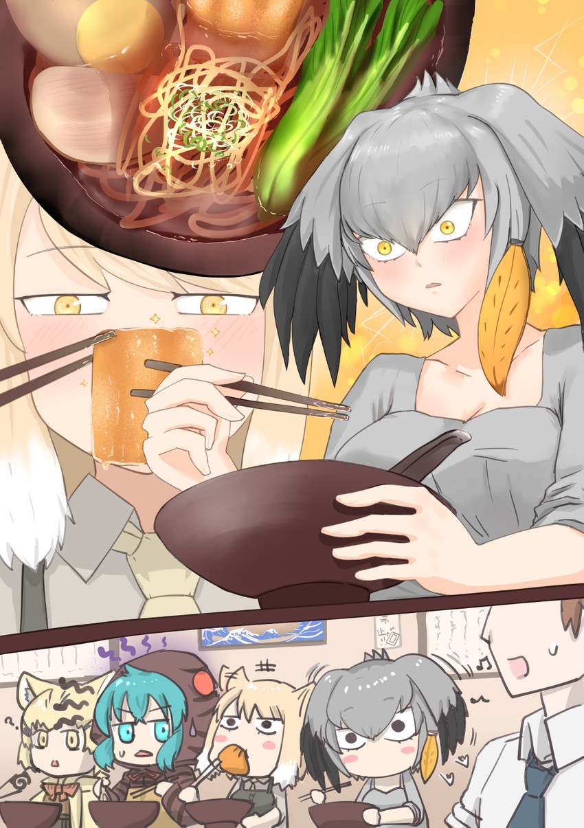 shoebill, tsuchinoko, sand cat, and tibetan fox (kemono friends) drawn by john_(a2556349)