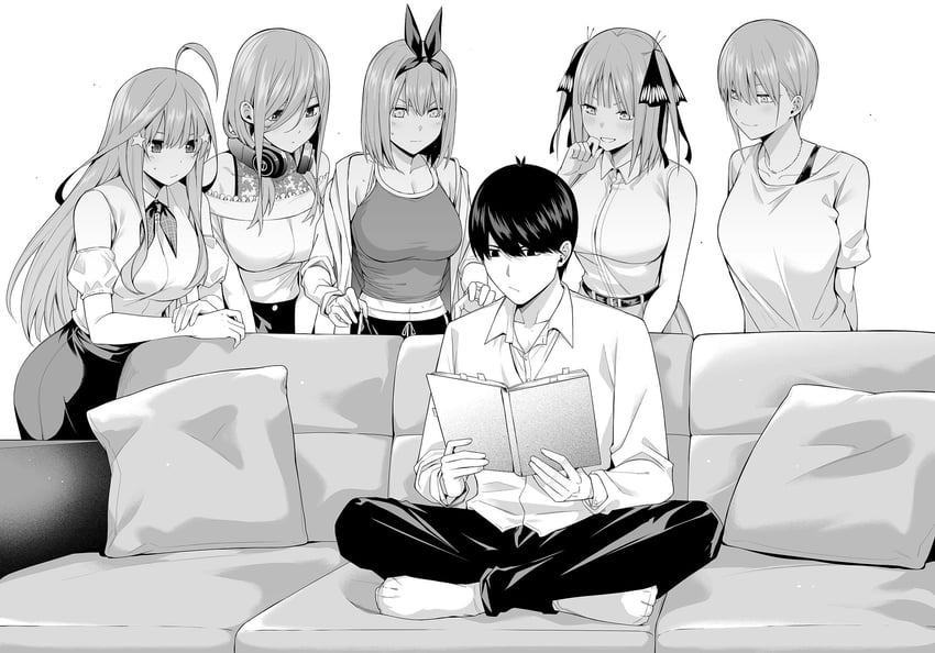 nakano nino, nakano miku, nakano yotsuba, nakano itsuki, nakano ichika, and 1 more (go-toubun no hanayome) drawn by chicke_iii