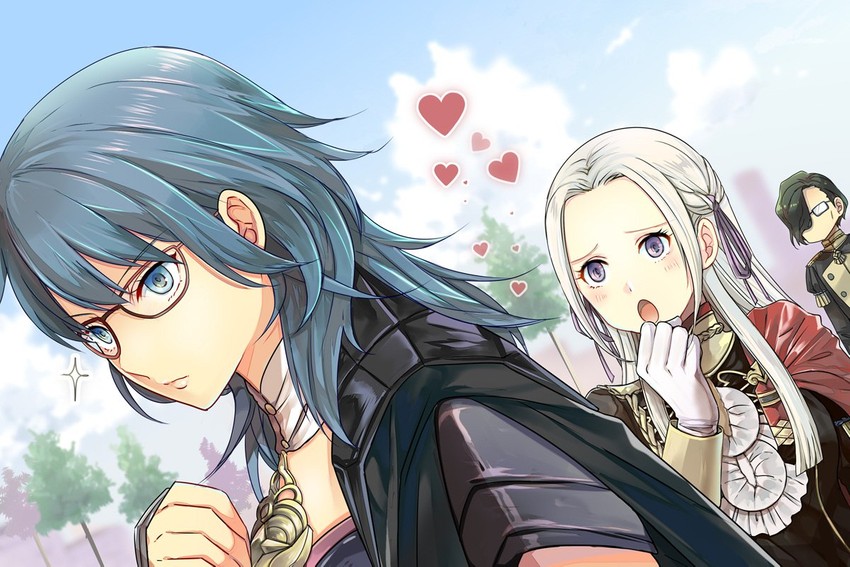 female byleth, edelgard von hresvelg, and hubert von vestra (fire emblem and 1 more) drawn by anzk232