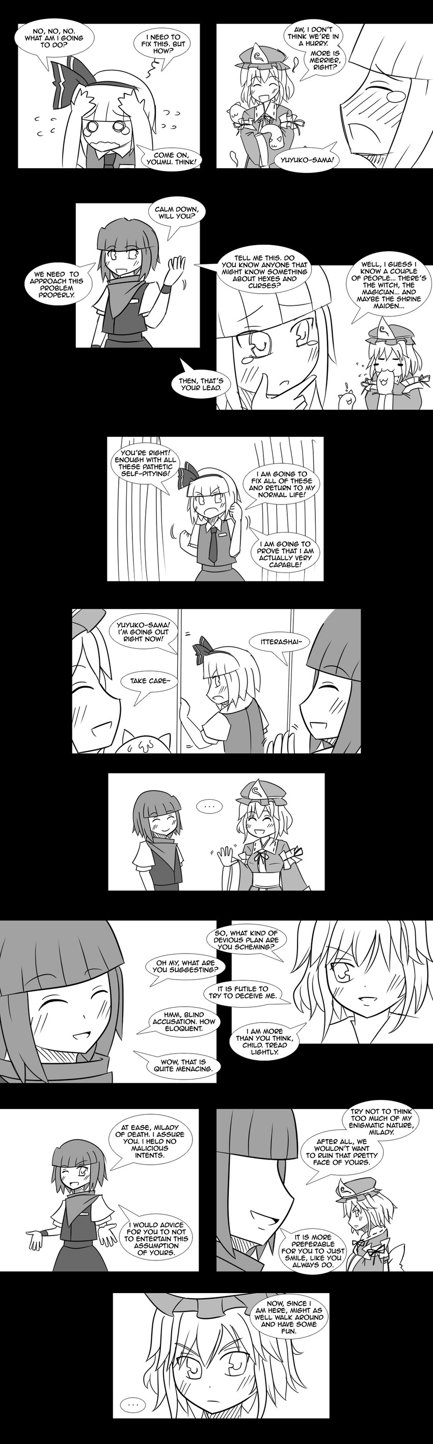 hakurei reimu, kirisame marisa, konpaku youmu, and saigyouji yuyuko (touhou) drawn by lunarisaileron