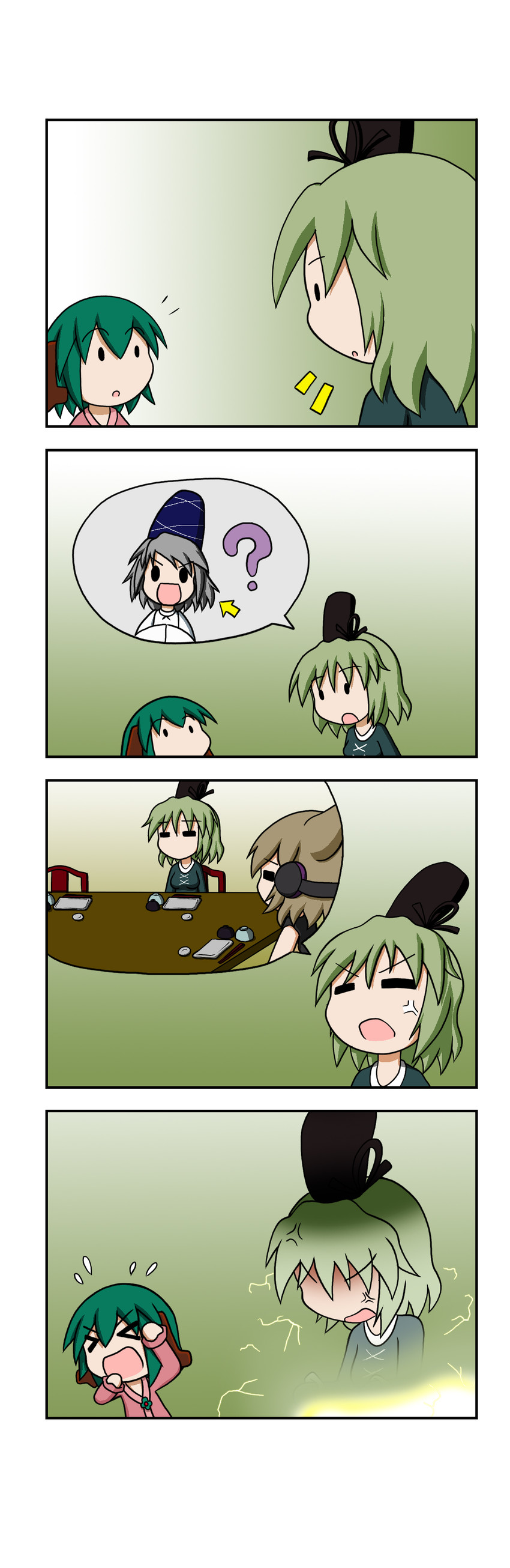 toyosatomimi no miko, mononobe no futo, soga no tojiko, and kasodani kyouko (touhou) drawn by rakugaki-biyori