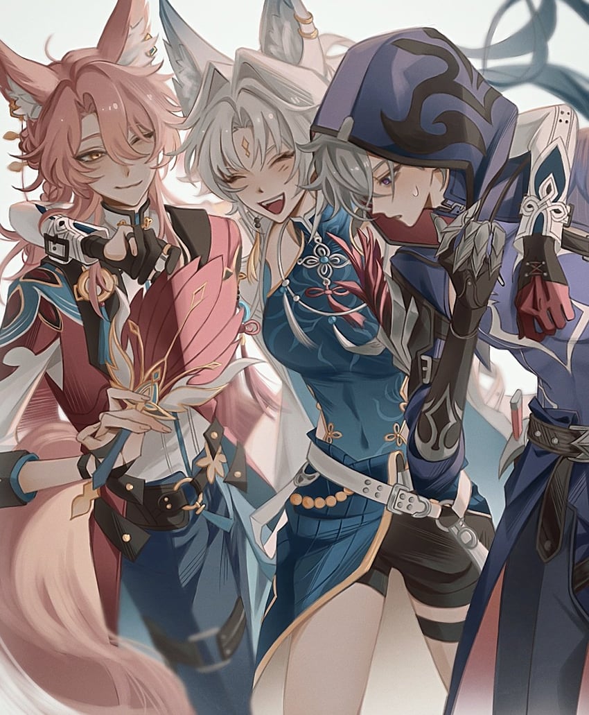 feixiao, jiaoqiu, and moze (honkai and 1 more) drawn by tia_5o5