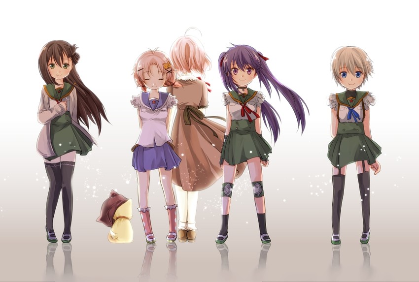 ebisuzawa kurumi, takeya yuki, wakasa yuuri, naoki miki, sakura megumi, and 1 more (gakkou gurashi!) drawn by iroha_(shiki)