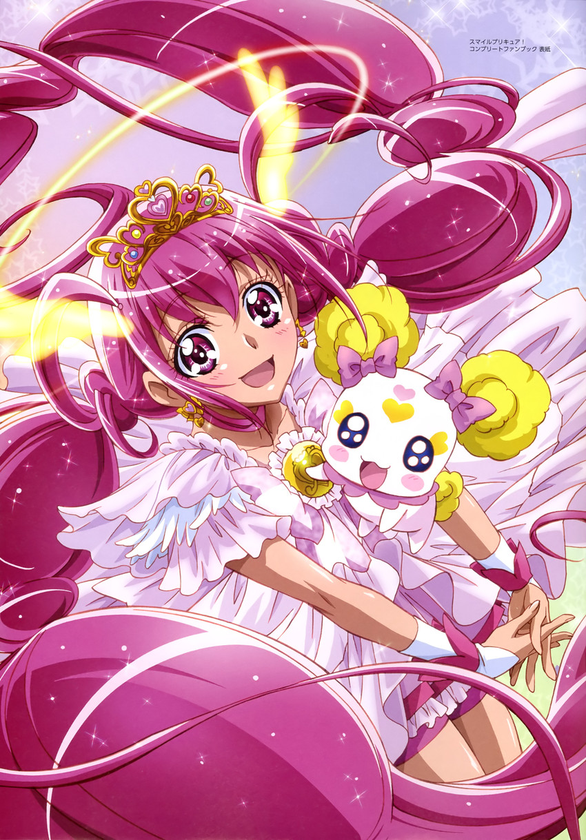 hoshizora miyuki, cure happy, candy, and ultra cure happy (precure and 1 more) drawn by kawamura_toshie
