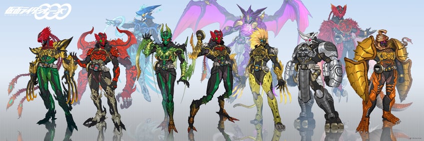 kamen rider ooo, tajador, putotyra, tatoba, ratoratah, and 6 more (kamen rider and 1 more) drawn by lihaolow