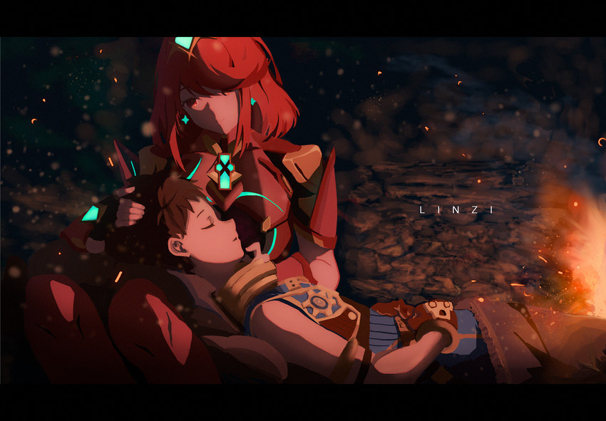 pyra and rex (xenoblade chronicles and 1 more) drawn by linzi