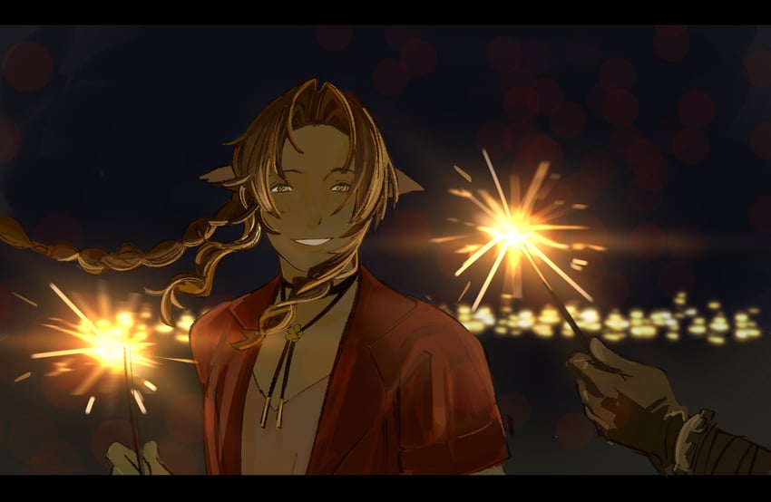 cloud strife and aerith gainsborough (final fantasy and 3 more) drawn by lentymet