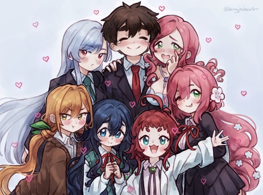 hanazono hakari, inda karane, yoshimoto shizuka, aijou rentarou, eiai nano, and 2 more (kimi no koto ga dai dai dai dai daisuki na 100-nin no kanojo) drawn by kingjoshua