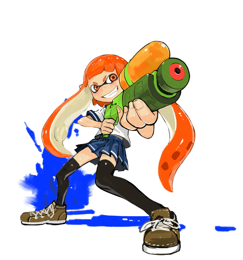inkling player character and inkling girl (splatoon and 1 more) drawn by ladic
