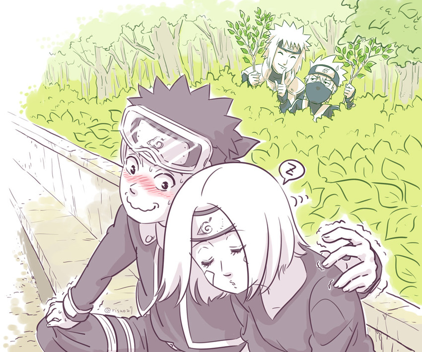 hatake kakashi, uchiha obito, namikaze minato, and nohara rin (naruto and 1 more) drawn by risuo
