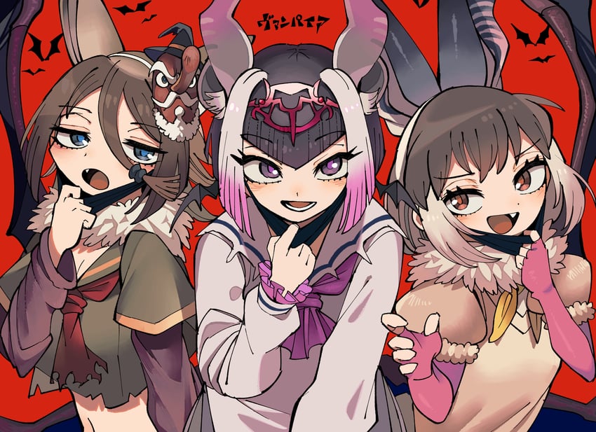 brown long-eared bat, common vampire bat, and hilgendorf's tube-nose bat (kemono friends) drawn by kanmoku-san