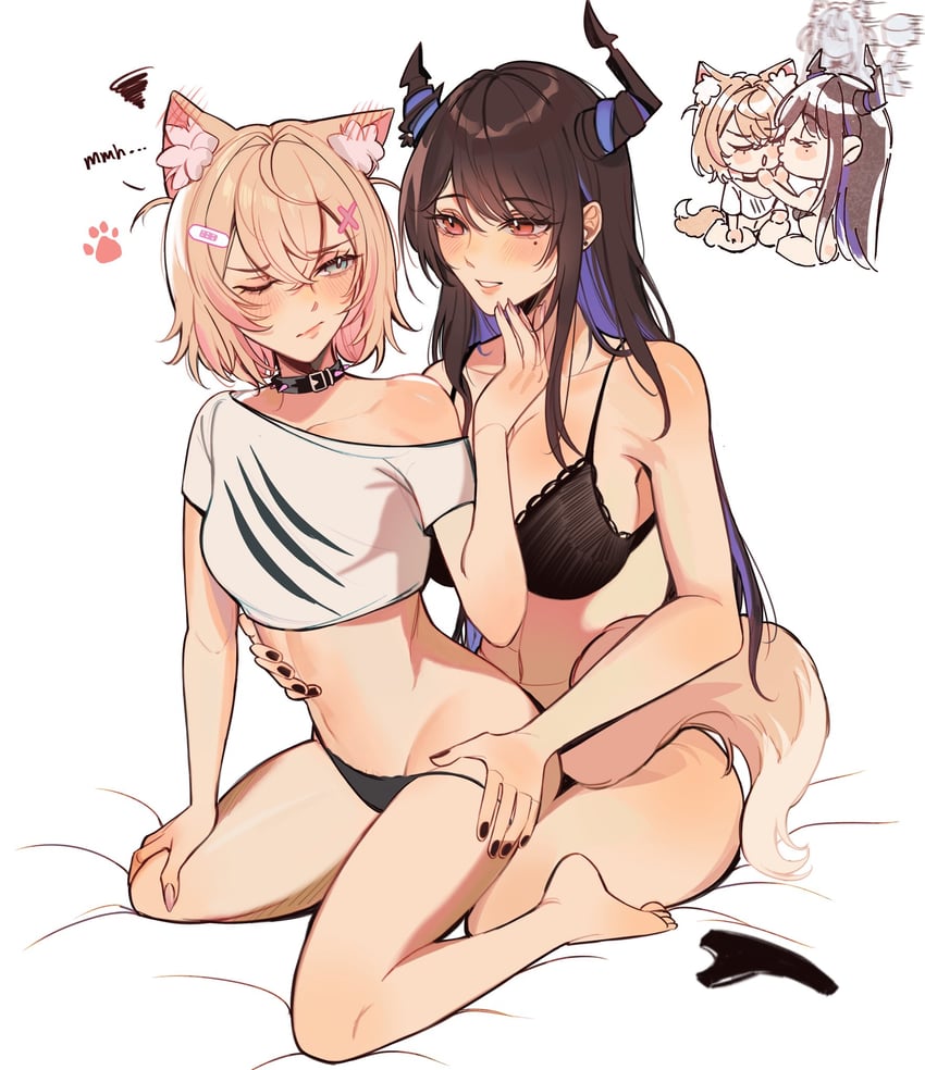 nerissa ravencroft and mococo abyssgard (hololive and 1 more) drawn by amlichan