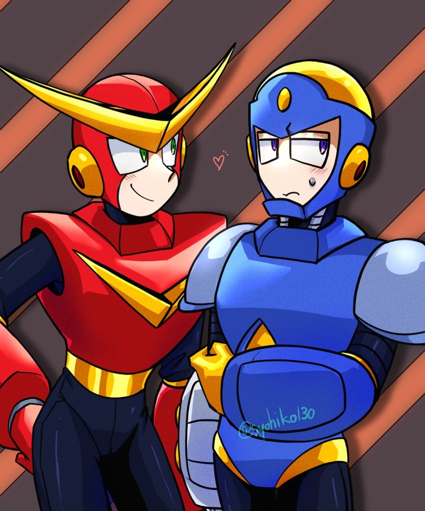 quick man and flash man (mega man and 1 more) drawn by syohiko130