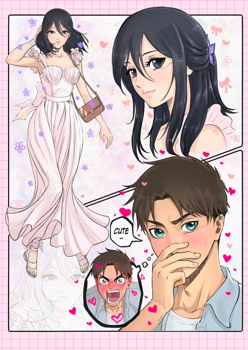 mikasa ackerman and eren yeager (shingeki no kyojin) drawn by hagane_no