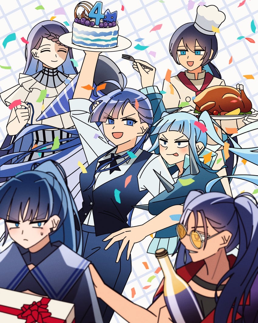 chando, naima, merry, gira-gira-chan, odo-chan, and 1 more (ado and 5 more) drawn by pike_(azas_ef)