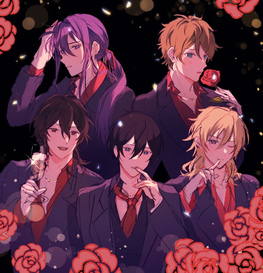 kanzaki souma, sakuma rei, hakaze kaoru, takamine midori, and hidaka hokuto (ensemble stars!) drawn by dges51102