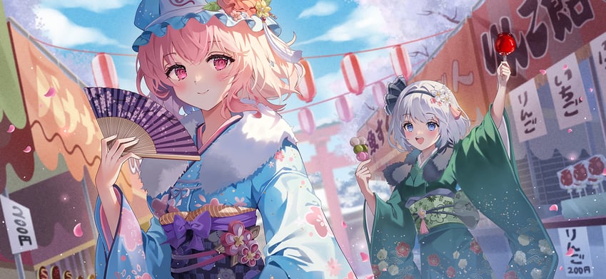 konpaku youmu and saigyouji yuyuko (touhou and 1 more) drawn by gin_(gin937)