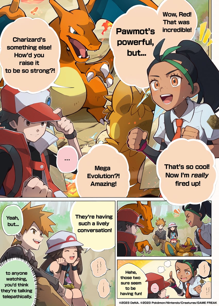 red, blue oak, charizard, leaf, nemona, and 1 more (pokemon and 4 more) drawn by genzou_(me_genzo)