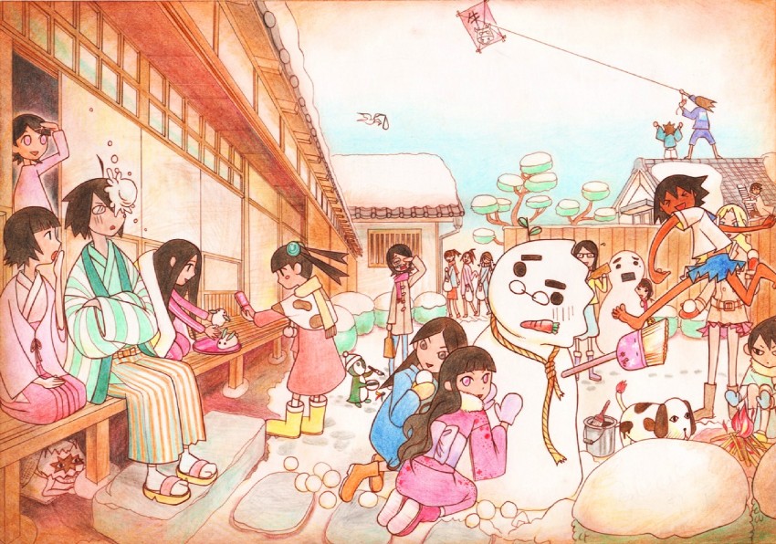 itoshiki nozomu, fuura kafuka, komori kiri, kitsu chiri, kobushi abiru, and 14 more (sayonara zetsubou sensei) drawn by seishoku_fuoto