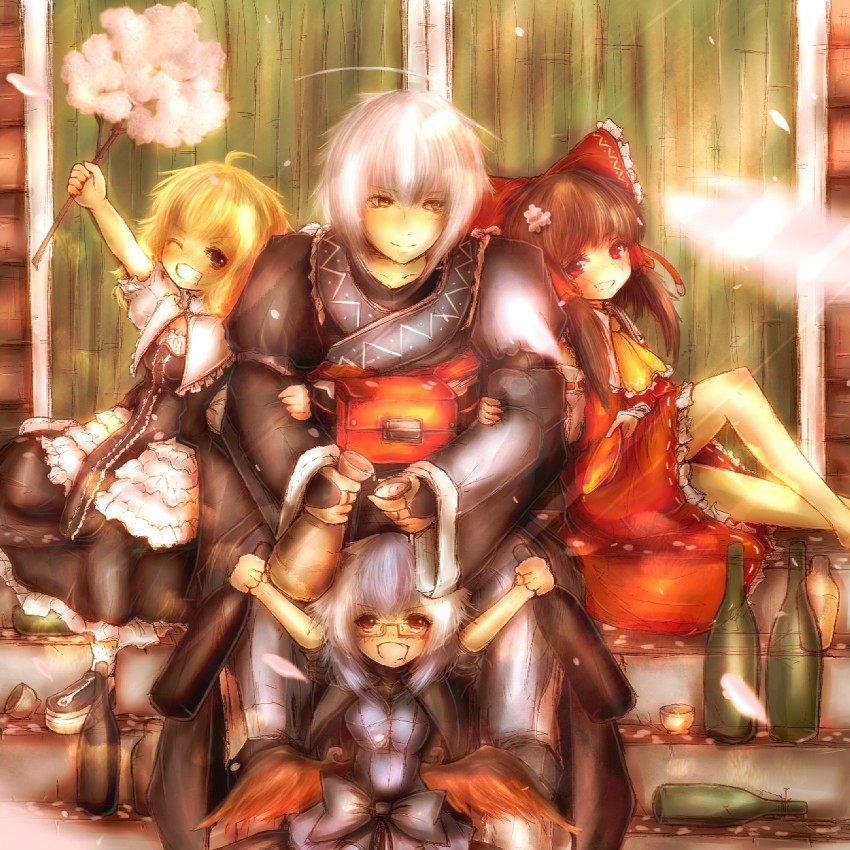 hakurei reimu, kirisame marisa, morichika rinnosuke, and tokiko (touhou) drawn by amano_jack
