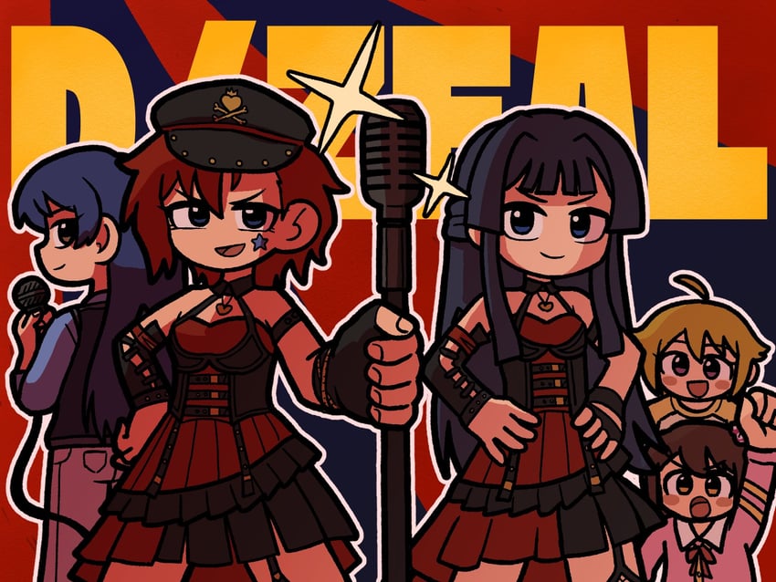 kisaragi chihaya, ibuki tsubasa, mogami shizuka, kasuga mirai, and julia (idolmaster and 2 more) drawn by fis_(t83192933)