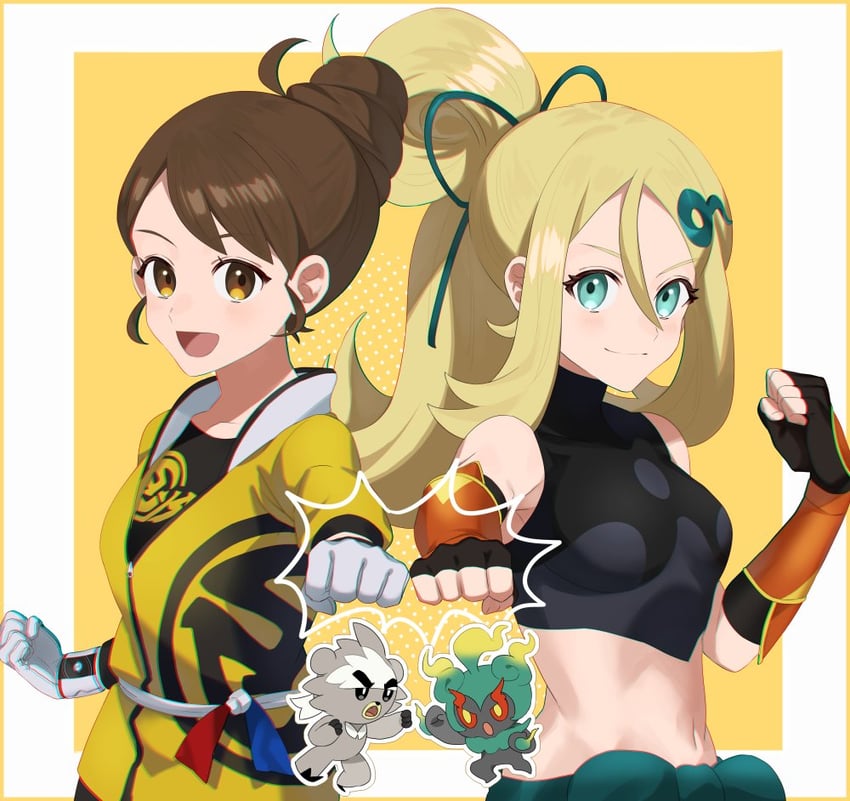 gloria, korrina, marshadow, and kubfu (pokemon and 2 more) drawn by wooxxwoo