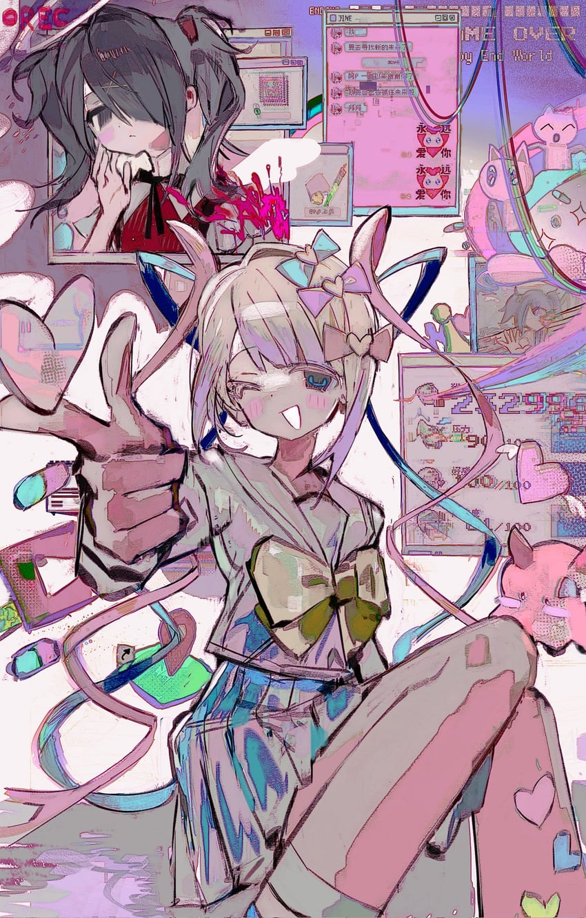 chouzetsusaikawa tenshi-chan, ame-chan, and pien cat (needy girl overdose) drawn by wsqdy