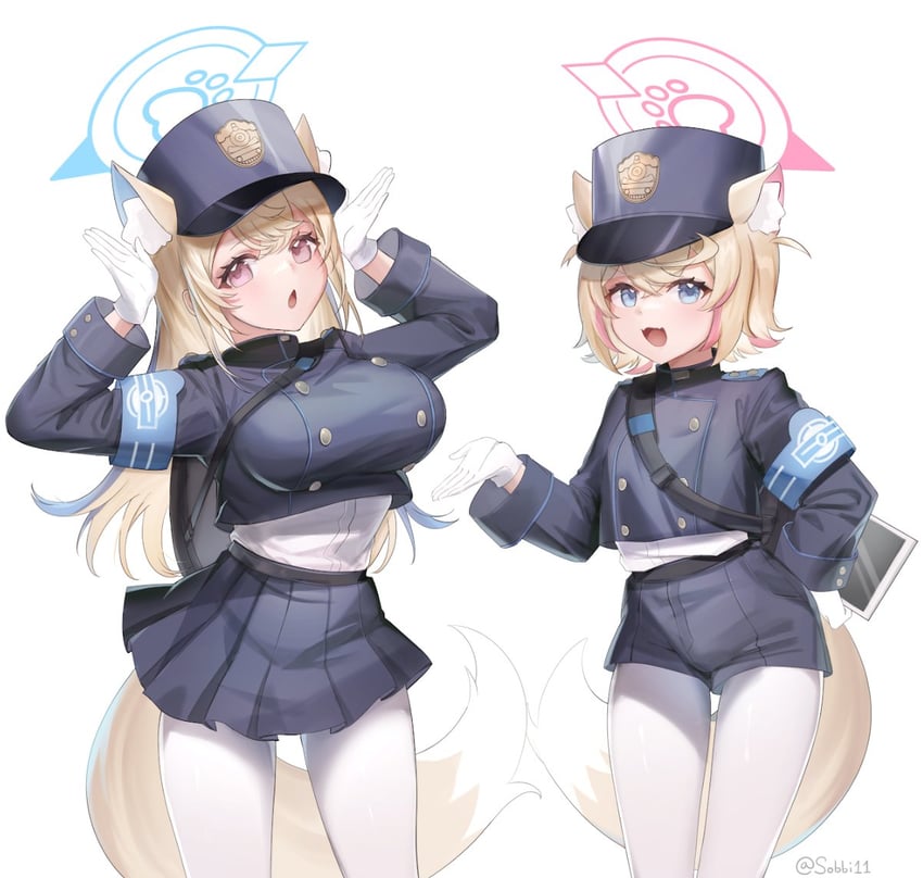 fuwawa abyssgard, mococo abyssgard, hikari, and nozomi (blue archive and 2 more) drawn by sobbi11