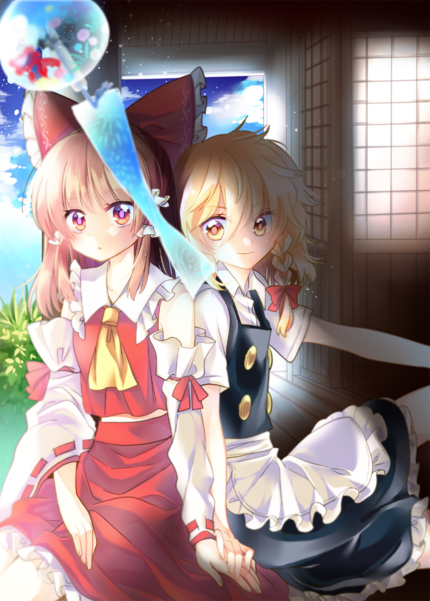 hakurei reimu and kirisame marisa (touhou) drawn by muzuki_uruu