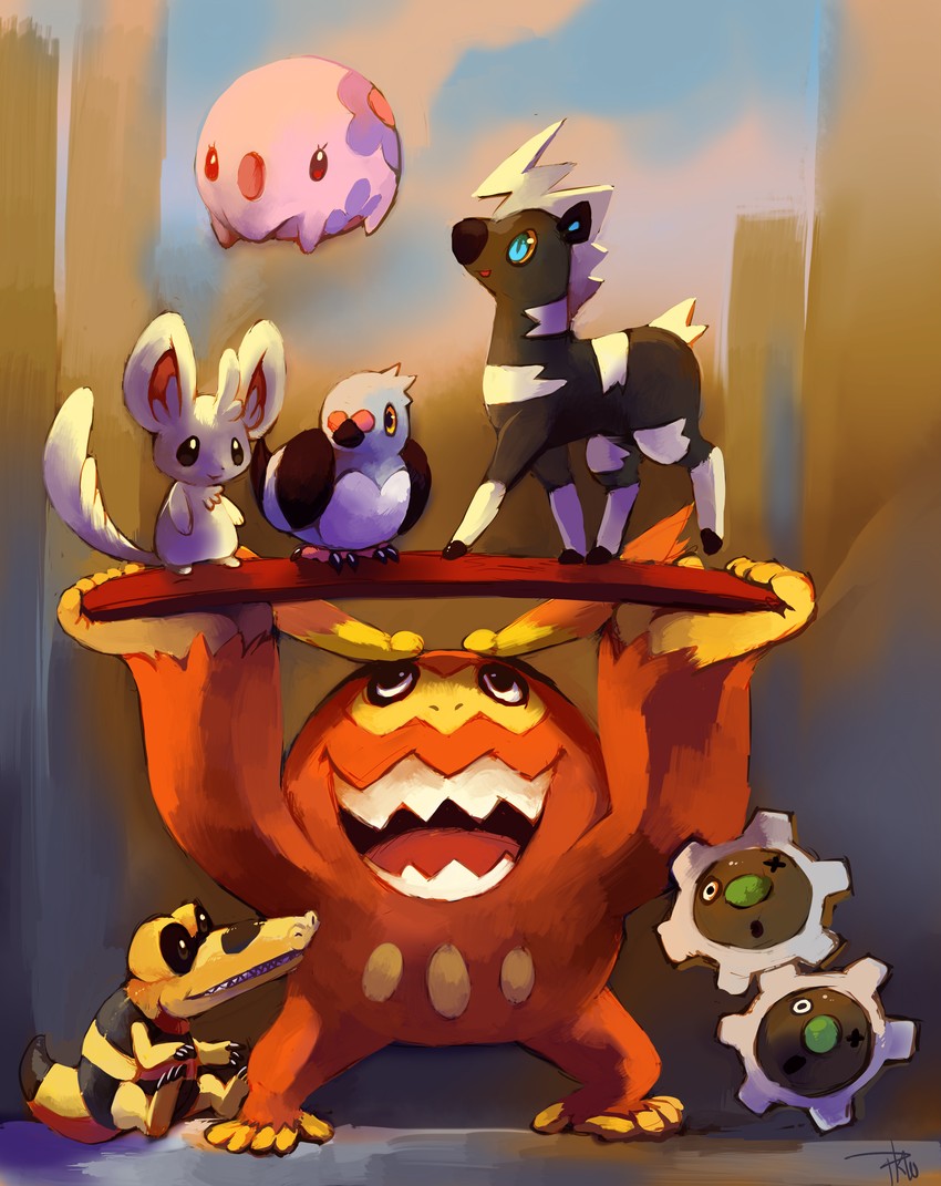 minccino, munna, pidove, darmanitan, blitzle, and 2 more (pokemon) drawn by glitchedpuppet