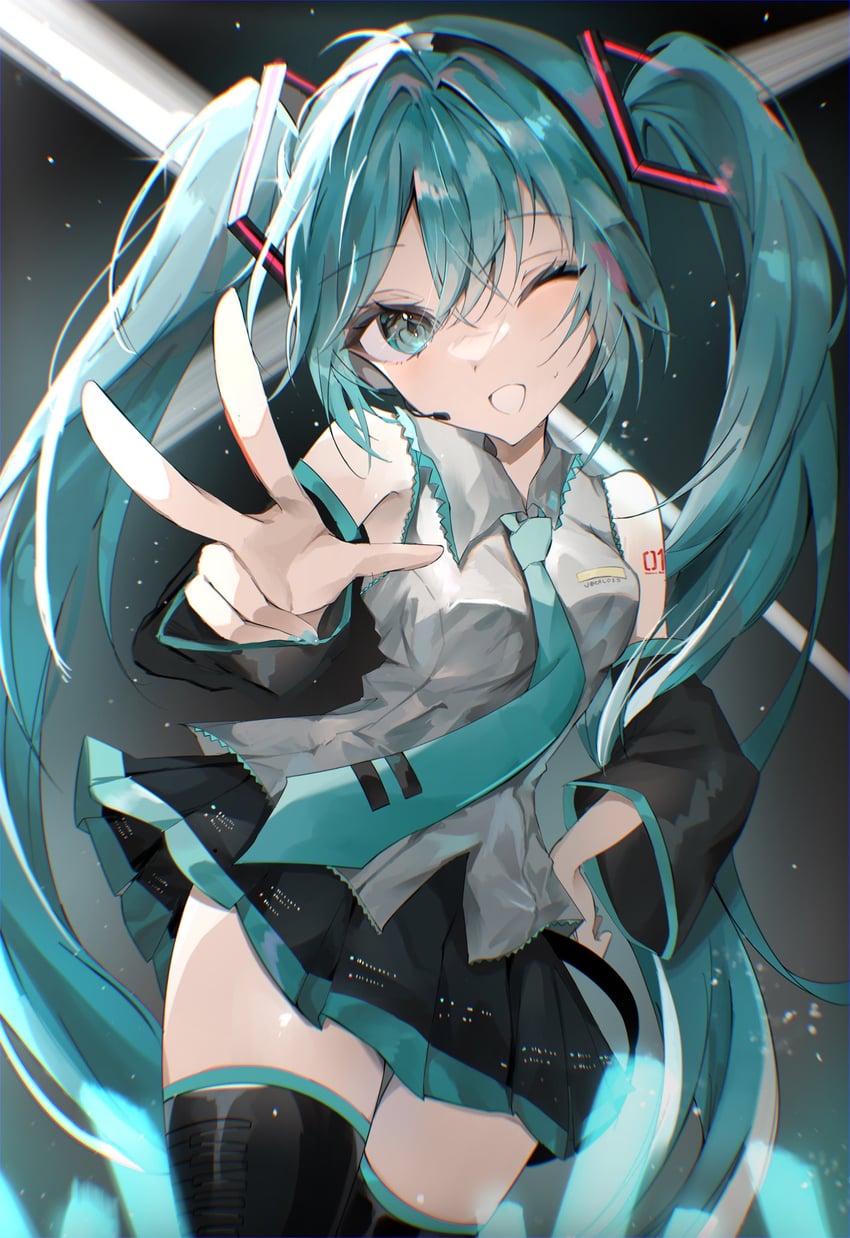 hatsune miku (vocaloid and 1 more) drawn by waimoniku