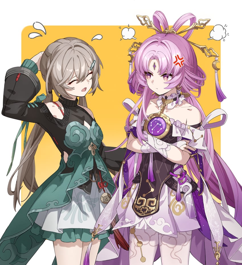 fu xuan and qingque (honkai and 1 more) drawn by man_ge