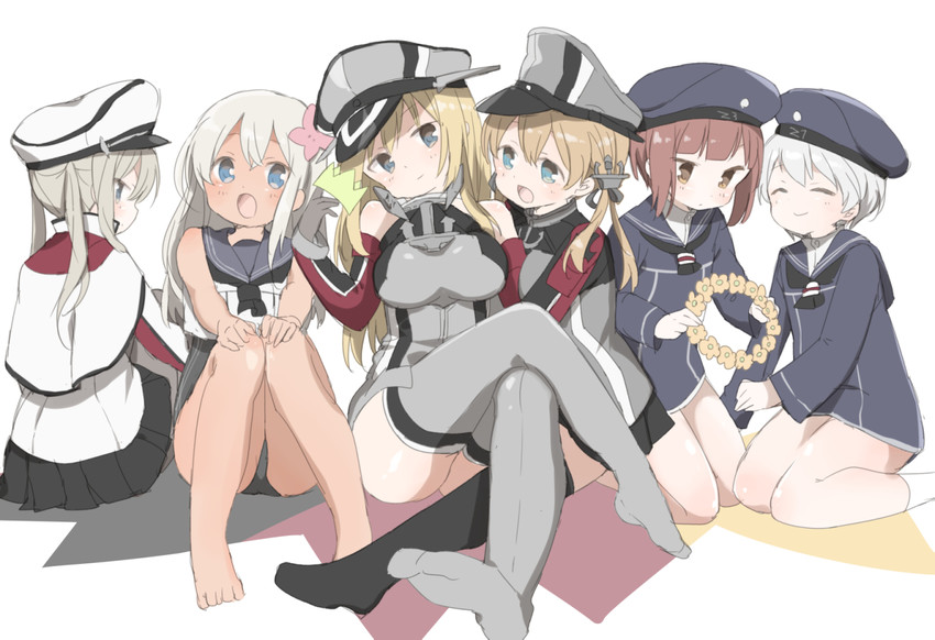 prinz eugen, bismarck, ro-500, graf zeppelin, z1 leberecht maass, and 1 more (kantai collection) drawn by murakami_meishi