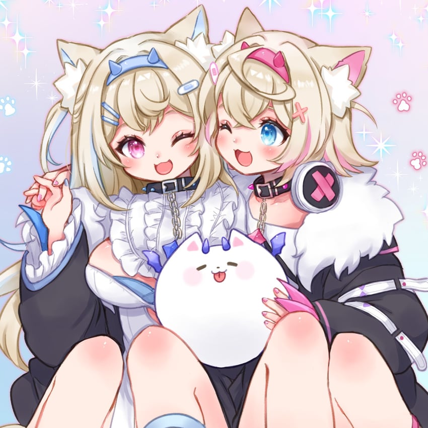 fuwawa abyssgard, mococo abyssgard, and perroccino (hololive and 1 more) drawn by rabio_(labi555)