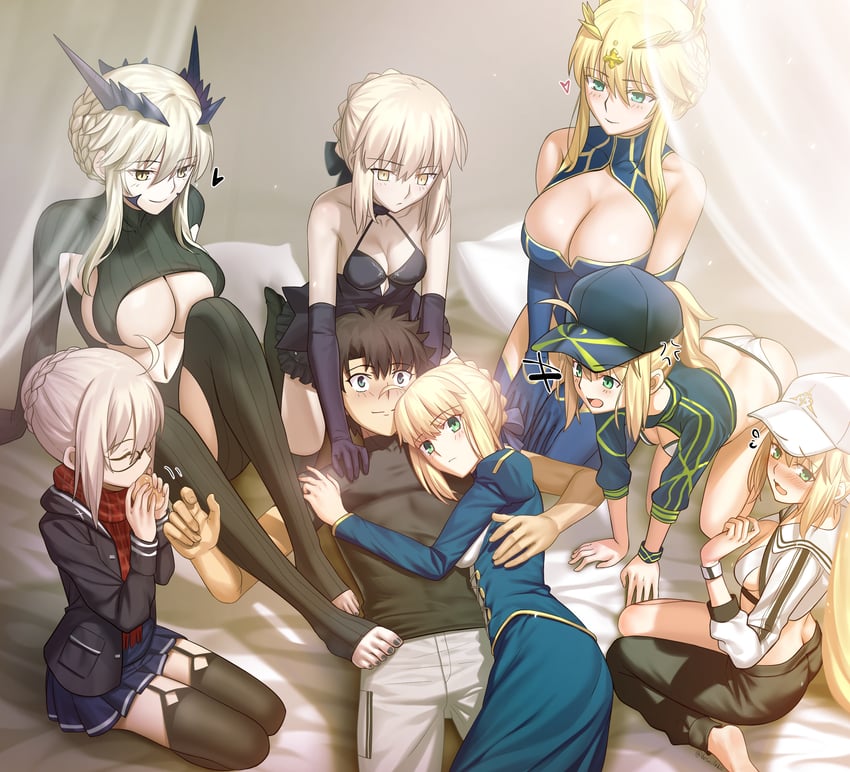 artoria pendragon, saber, fujimaru ritsuka, saber alter, artoria caster, and 2 more (fate and 1 more) drawn by besmiled