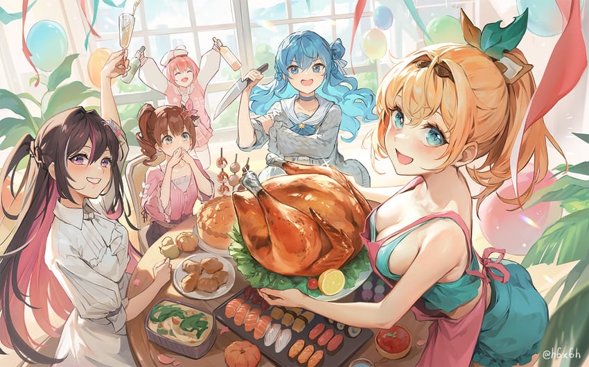 hoshimachi suisei, sakura miko, kazama iroha, tokino sora, and azki (hololive) drawn by 1991_(blz)