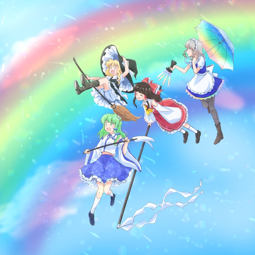 hakurei reimu, kirisame marisa, izayoi sakuya, and kochiya sanae (touhou and 1 more) drawn by yakousei_no_kame