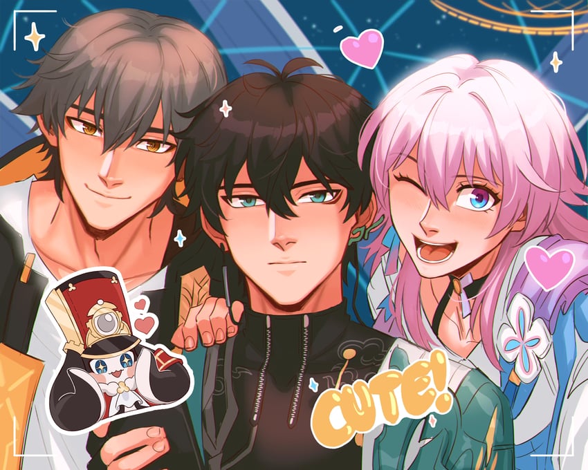 trailblazer, march 7th, caelus, dan heng, and pom-pom (honkai and 1 more) drawn by chalseu