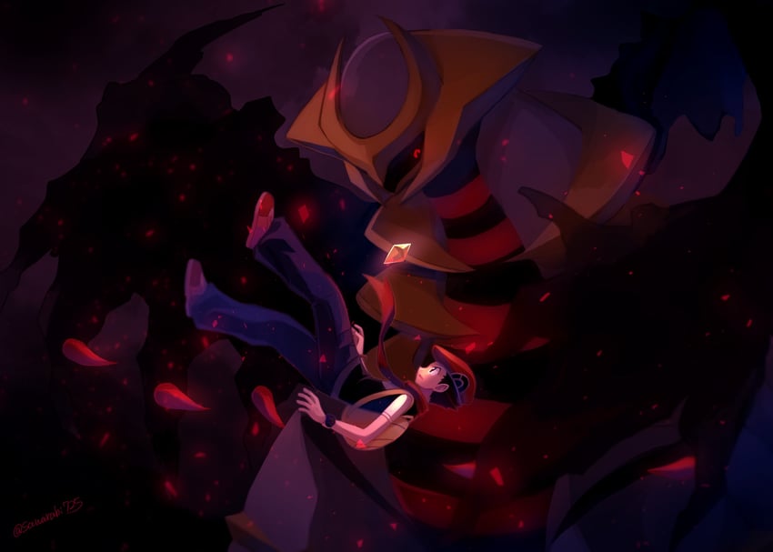 lucas and giratina (pokemon and 1 more) drawn by sawarabi_(sawarabi725)